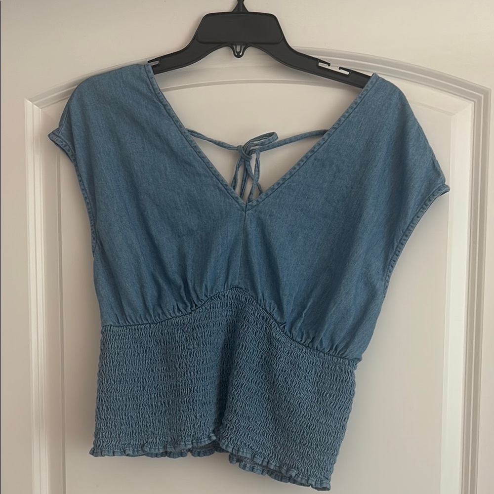 Old Navy Blue Cap Sleeve Crop Blouse